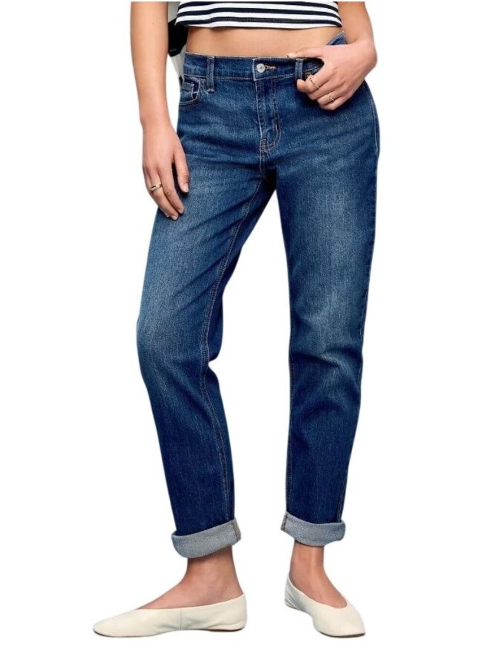 Old Navy Jeans Size 6 Mid Rise Wow Boyfriend Dark Wash Short Blue Cotton Blend